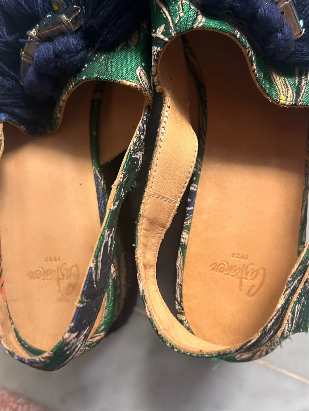 Castañer Tassel Embellished Green Floral Slingback Wedges